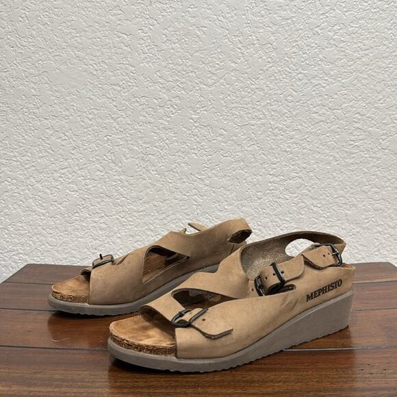 Mephisto Leather Wedge Sandals Size 38 / 8 - Picture 4 of 7